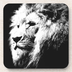 Modern Trendy Black & White Pop Art Lion Template Beverage Coaster