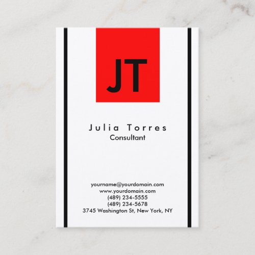 Modern Trendy Black White Red Monogram Business Card