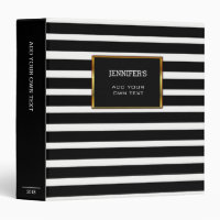 Modern trendy black white stripes personal 3 ring binder