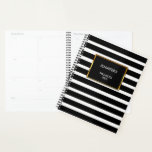 Modern trendy black white stripes professional planner<br><div class="desc">Modern black and white stripes professional planner
You can easily change the name and  text at the front.</div>