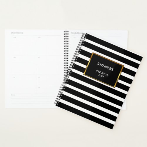 Modern trendy black white stripes professional planner