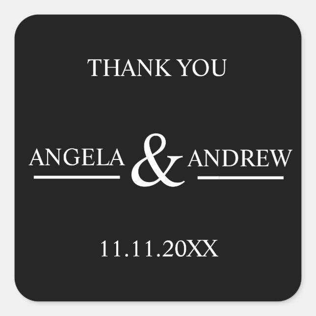 Modern Trendy Black & White Wedding Square Sticker (Front)