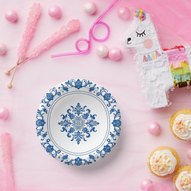 Modern trendy Blue and White Porcelain chinoiserie Paper Bowls (Party)