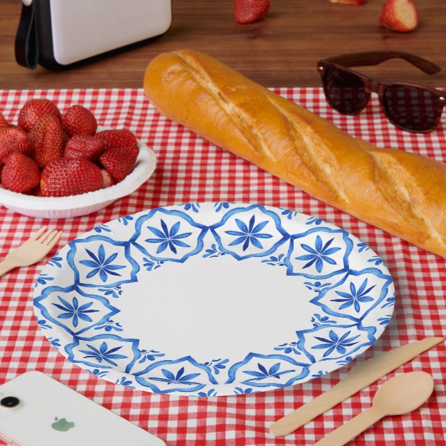 Modern trendy Blue and White Porcelain chinoiserie Paper Plates (Picnic)
