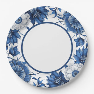 Modern trendy Blue and White Porcelain Paper Plates