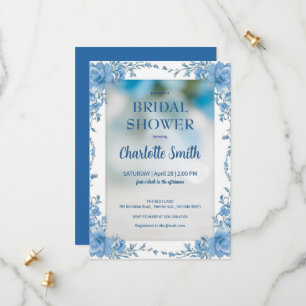 Modern trendy Blue chinoiserie  bridal shower Save The Date