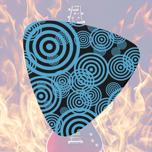 Modern, trendy blue circles on black guitar pick
