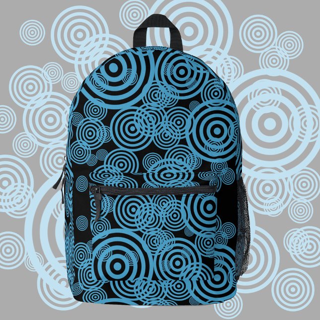 Modern, trendy blue circles on black  printed backpack (Creator Uploaded)