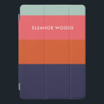 Modern Trendy Blue Geometric Striped Personalized<br><div class="desc">This stylish iPad case features a modern geometric color block striped design in a bold color palette of teal,  red,  dark pink,  and navy blue,  personalized with your name. Great gift idea!</div>