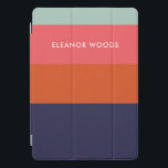 Modern Trendy Blue Geometric Striped Personalized iPad Pro Cover<br><div class="desc">This stylish iPad case features a modern geometric color block striped design in a bold color palette of teal,  red,  dark pink,  and navy blue,  personalized with your name. Great gift idea!</div>