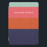 Modern Trendy Blue Geometric Striped Personalized iPad Pro Cover<br><div class="desc">This stylish iPad case features a modern geometric color block striped design in a bold color palette of teal,  red,  dark pink,  and navy blue,  personalized with your name. Great gift idea!</div>