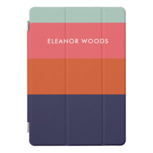 Modern Trendy Blue Geometric Striped Personalized iPad Pro Cover