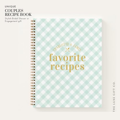 Modern Trendy Blue Gingham Newlyweds Recipe Book