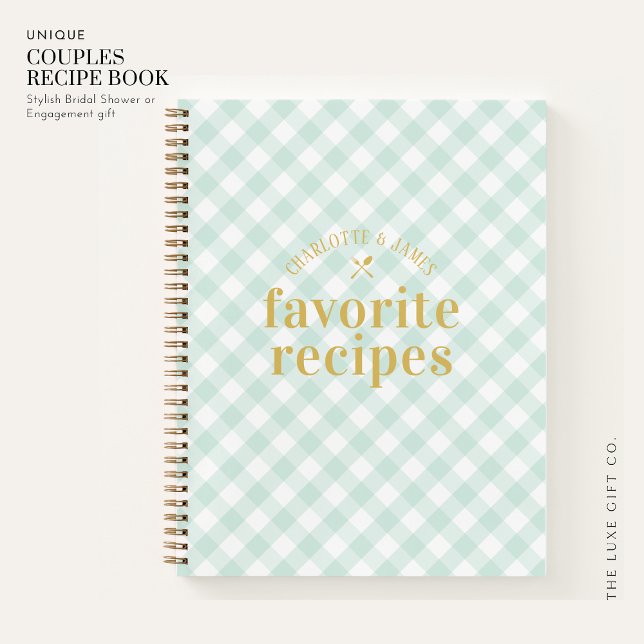 Modern Trendy Blue Gingham Newlyweds Recipe Book (Creator Uploaded)