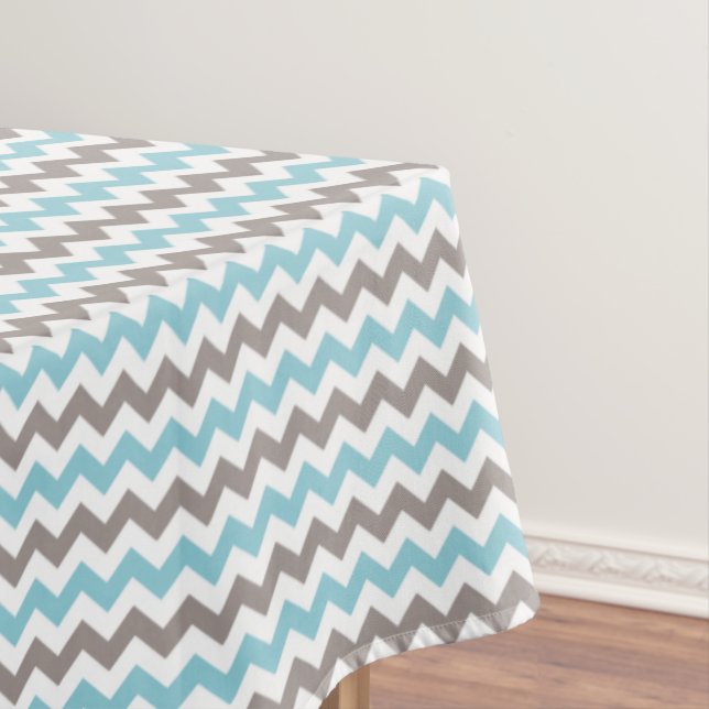 Modern Trendy Blue Gray Chevron Pattern Tablecloth (In Situ)