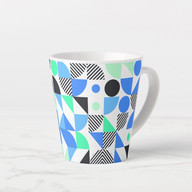 Modern Trendy Blue Mint Green Geometric  Latte Mug (Right Angle)