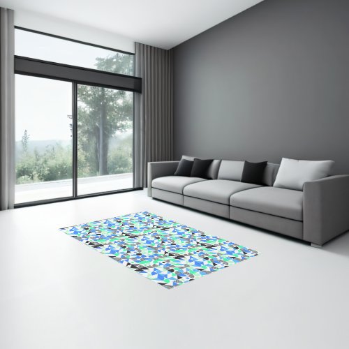 Modern Trendy Blue Mint Green Geometric  Rug