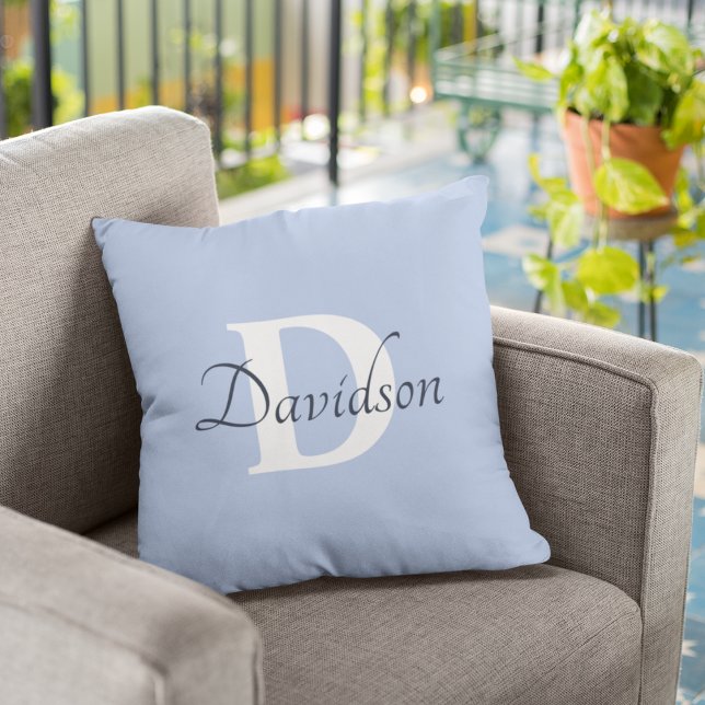Modern Trendy Blue Monogram Initial Home Decor Throw Pillow (Creator Uploaded)