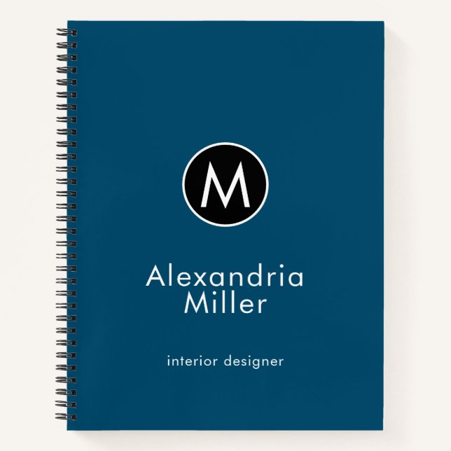 Modern Trendy Blue Monogram Notebook (Front)