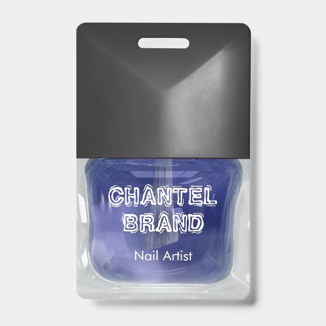 Modern trendy blue nail polish beautician salon  badge (Front)
