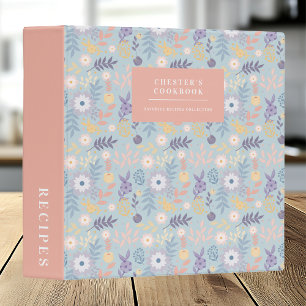 Modern Trendy Blue Stylish Cookbook Recipes 3 Ring Binder