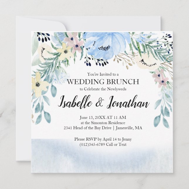 Modern &Trendy Blue Wedding Brunch Invitations (Front)