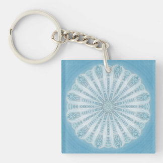 Modern trendy blue white and turquoise boho design keychain
