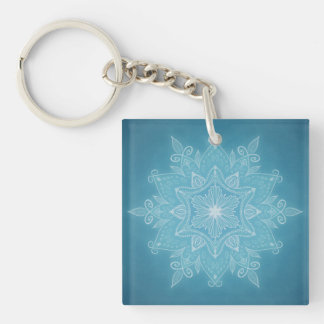 Modern trendy blue white and turquoise boho design keychain