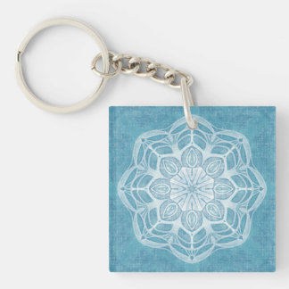 Modern trendy blue white and turquoise boho design keychain
