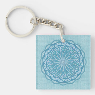 Modern trendy blue white and turquoise boho design keychain