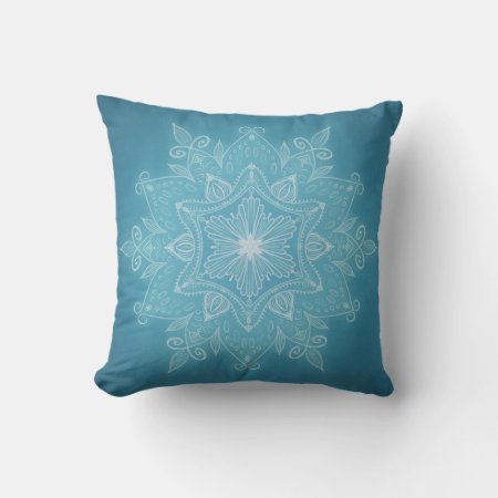 Modern Trendy Blue White Turquoise Boho Mandala Throw Pillow