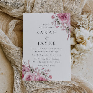 Modern Trendy Blush Boho Floral Wedding Invitation