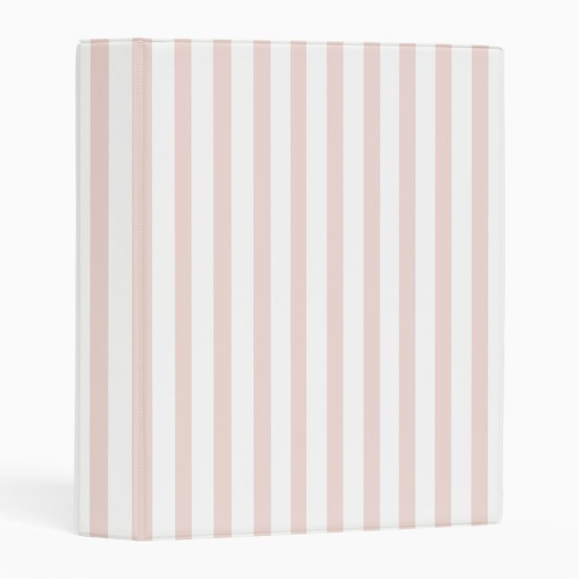 Modern trendy blush pink white vertical stripes mini binder (Front/Spine)