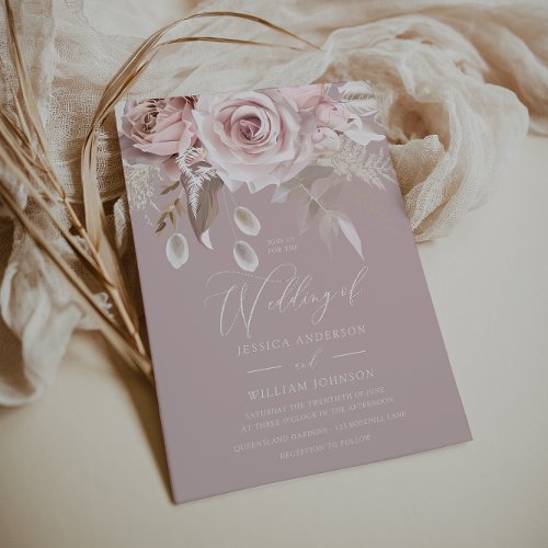 Modern Trendy Boho Dusty Rose Blush Wedding Invitation