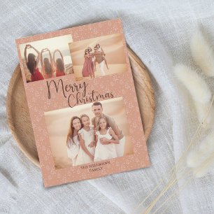 Modern trendy boho photos Merry Christmas trees Holiday Card