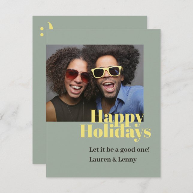 Modern Trendy Bold Bright Happy Script Photo   Holiday Card (Front/Back)