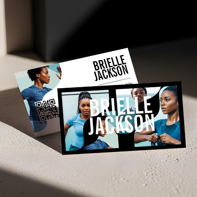 Modern Trendy Bold Personal Trainer Fitness Coach Business Card (Trendy Wavy Photo Frame Personal Trainer Fitness Business Card)