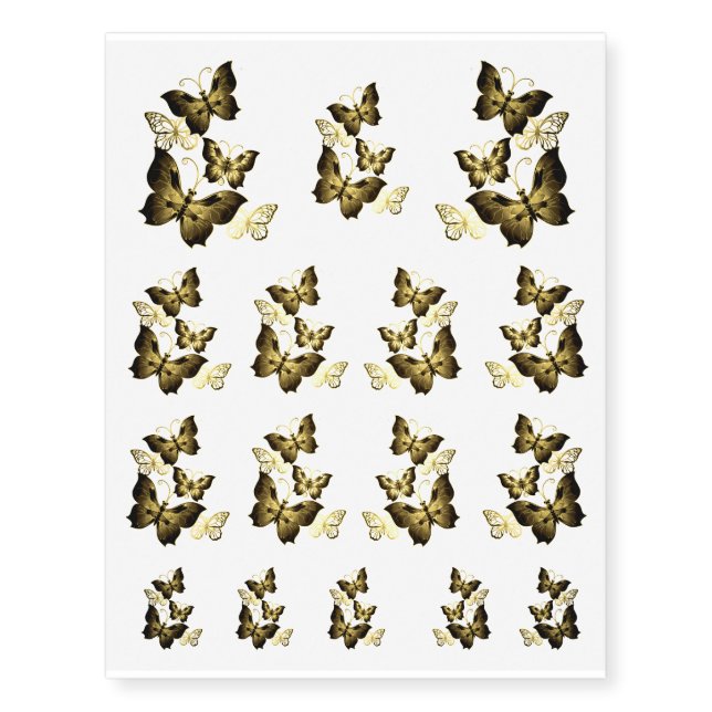Modern Trendy Bride Gold Tone Butterflies Temporary Tattoos (Front)