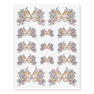 Modern Trendy Bride Gold Tone Floral Butterfly Temporary Tattoos