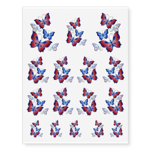 Modern Trendy Bride Red & Blue Butterflies Temporary Tattoos