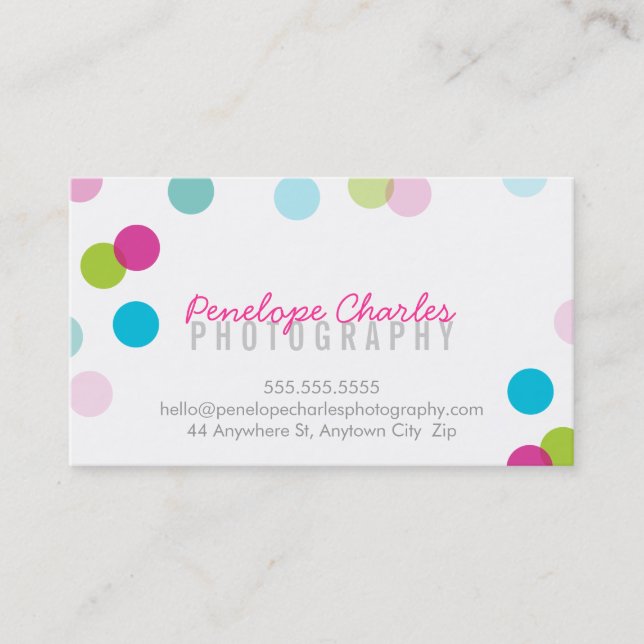 MODERN trendy bright bold fun colorful confetti Business Card (Front)