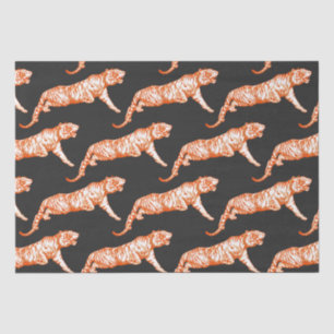 Modern Trendy Bright Orange Tiger on Black Tissue Paper