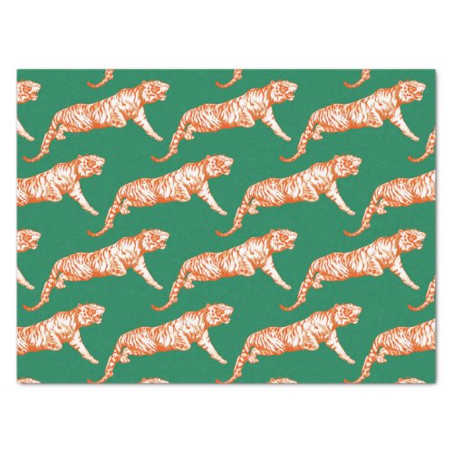 Modern Trendy Bright Orange Tiger on Green Tissue Paper