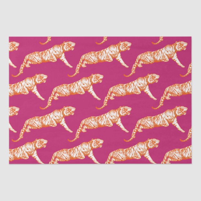 Modern Trendy Bright Orange Tiger on Pink Tissue Paper (Front)