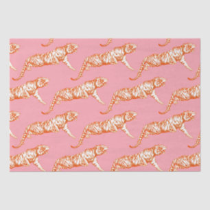 Modern Trendy Bright Orange Tiger on Pink Tissue Paper