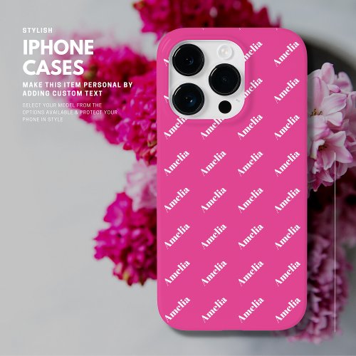 Modern Trendy Bright Pink Monogram Name Pattern Case_Mate iPhone 14 Pro Case