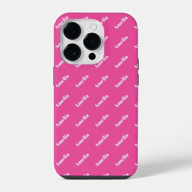 Modern Trendy Bright Pink Monogram Name Pattern Iphone Case (Back)