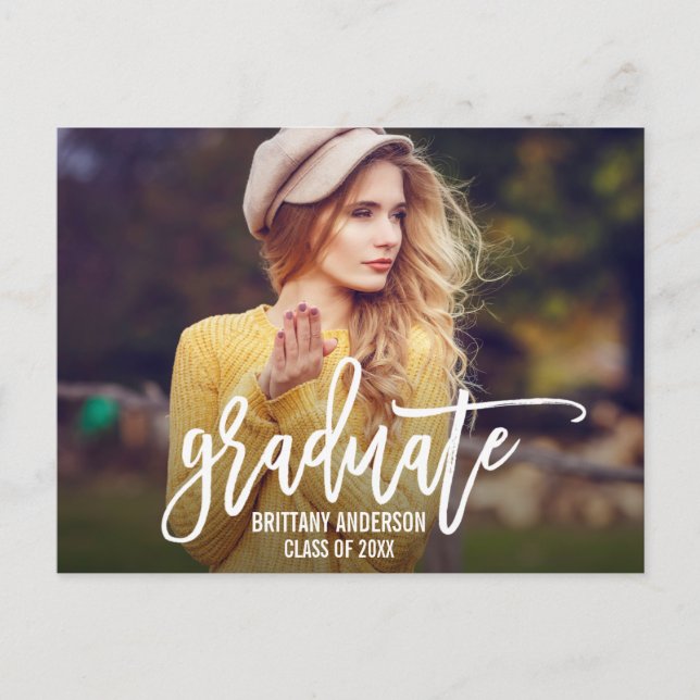 Modern Trendy Brush Script Graduation Announcement (Front)
