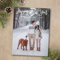 Modern Trendy Brush Script Photo Happy New Year