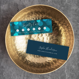 Modern Trendy Calligraphy Aqua Blue Bokeh Lights Loyalty Card
